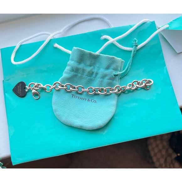 Rare 7” Tiffany & Co. Victoria’s Secret Black Heart Charm w/ Chain Link Bracelet - Picture 8 of 12